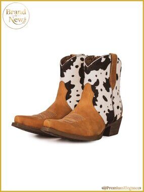 Genuine Leather Western Cowboy Ankle Booties Pointed Toe Chunky Heel